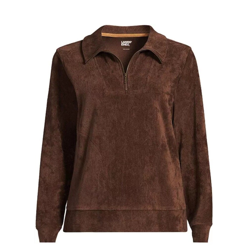 Women's Long Sleeve Sport Cord Brown Quarter Zip Pullover Size S Casual Comfy